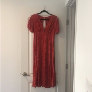 Free People red patterned midi dress.